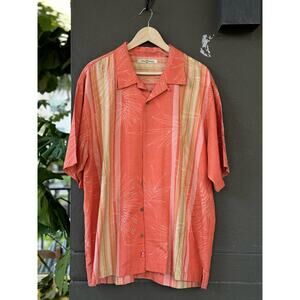 Tommy Bahama Men’s XL 100% Silk Coral Stripe Hawaiian Short Sleeve Camp Shirt